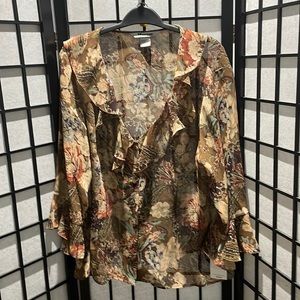 Nygard Collection Sheer Blouse w Ruffles NWT, Earth Tones